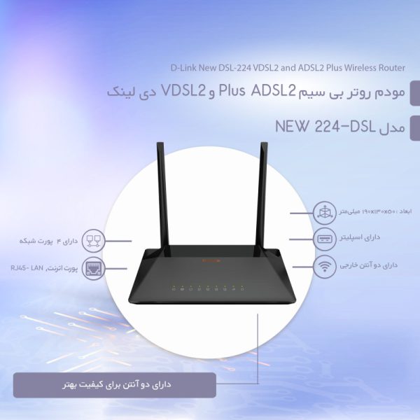 مودم روتر ADSL2 Plus و VDSL2 بی سیم دی لینک D-Link DSL-224 NEW